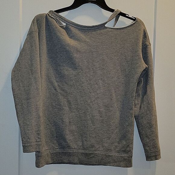Free People French Terry Off the Shoulder Stadium Sweatshirt XS Grey 100 Cotton - Picture 6 of 8